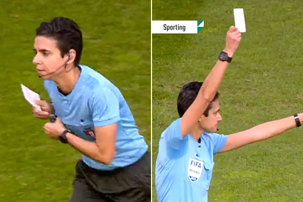 Впервые в истории на футбольном матче в Португалии судья показал белую карточку