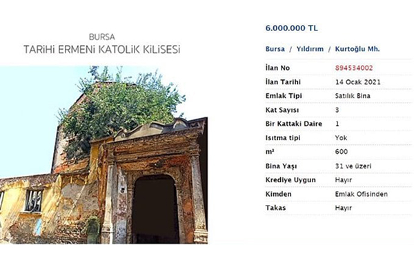 Армянскую церковь выставили на продажу в турецком городе Бурса