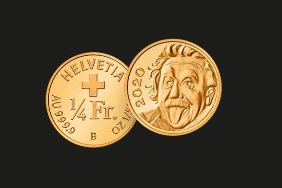 В Швейцарии отчеканили рекордно маленькую золотую монету с изображением физика Альберта Эйнштейна, показывающего язык