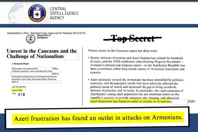 ANCA опубликовал секретные отчеты ЦРУ о принадлежности Арцаха армянам